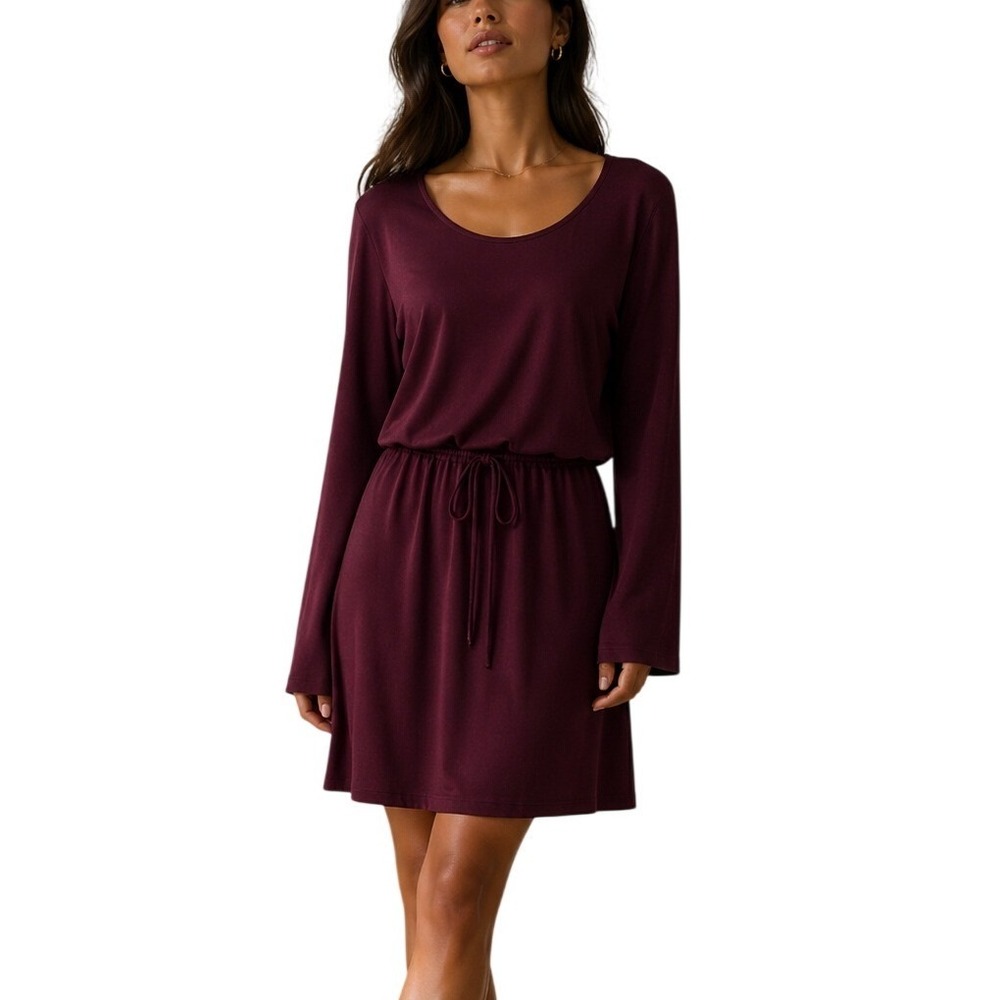 White House Black Market Minimalist Burgundy Long‎ Sleeve Popover Knit Dress M